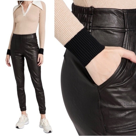 Spanx Faux Leather Jogger Pants Black High Rise Elastic Waist Vegan Size Medium - Picture 11 of 11